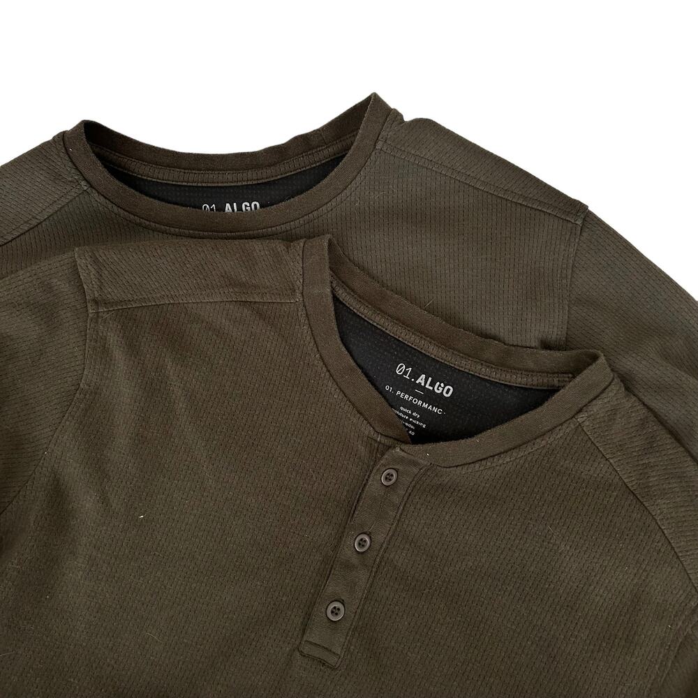 01 Algo Performance Lot of 2 Green Long Sleeve Thermal Shirt Sz LT